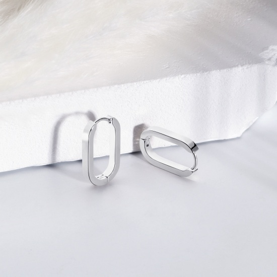 Imagen de 2 Unidades Respetuoso del Medio Ambiente Elegante Exquisito Platino Chapado 304 Acero Inoxidable Óvalo Pendientes de Aro Para Mujeres Regalo 21mm x 12mm