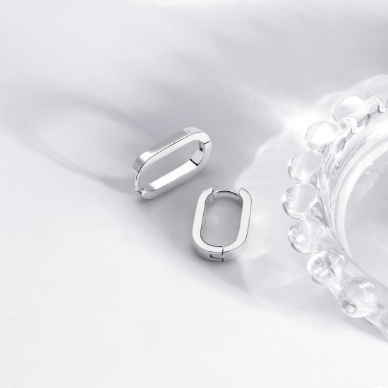 Imagen de 2 Unidades Respetuoso del Medio Ambiente Elegante Exquisito Platino Chapado 304 Acero Inoxidable Óvalo Pendientes de Aro Para Mujeres Regalo 21mm x 12mm