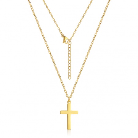 Image de Collier à Breloques En Gros Plaqué Or Véritable 18K en 304 Acier Inoxydable, Croix aux Femmes PVD Écologique Imperméable Anti-Tarnissure Hypoallergénique Religieux Vintage Cadeau Bijoux pour Détaillants 45cm + 5cm long, 1 Pièce