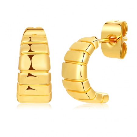 Immagine di Squisito Elegante Orecchini Ad Anello Abbraccio All'Ingrosso, Forma di C Striscia 18K Vero Oro Placcato Ottone, Donne Ecologico Regalo Fornitura di Gioielli, 11mm x 7mm, 1 Paio