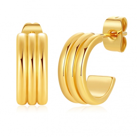 Immagine di Squisito Elegante Orecchini Ad Anello Abbraccio All'Ingrosso, Forma di C Striscia 18K Vero Oro Placcato Ottone, Donne Ecologico Regalo Fornitura di Gioielli, 12mm x 5mm, 1 Paio