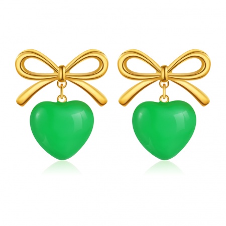 Immagine di San Valentino Elegante Orecchini a Perno All'Ingrosso, Cravatta a Farfalla Cuore Verde 18K Vero Oro Placcato 304 Acciaio Inossidabile, Donne Ecologico Regalo Fornitura di Gioielli, 23mm x 19mm, 1 Paio