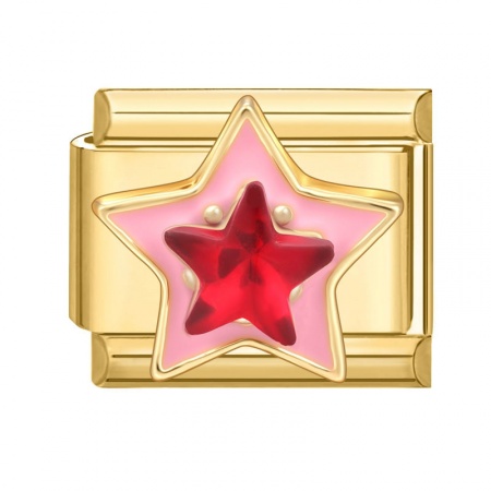 Picture of 1 Piece 304 Stainless Steel Exquisite Italian Charm Links For DIY Modular Bracelet Watch Jewelry Making Wholesale Gold Plated Rectangle Pentagram Star 10mm x 9mm