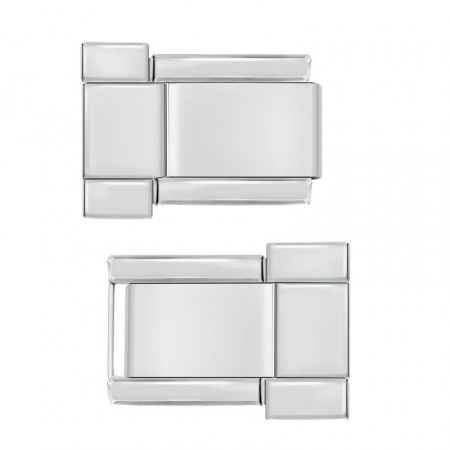 Picture of 1 Set ( 2 PCs/Set) 304 Stainless Steel Exquisite Italian Charm Wrist Watch Connector Accessories Silver Tone Rectangle 10mm