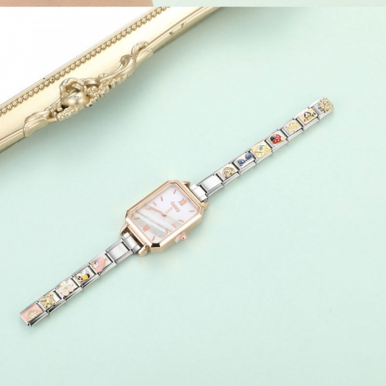 Image de 1 Kit ( 2 Pcs/Kit) Accessoires de Connexion pour Montre-bracelet à Pendentif Italien Exquis en 304 Acier Inoxydable Argent Mat Rectangle 10mm
