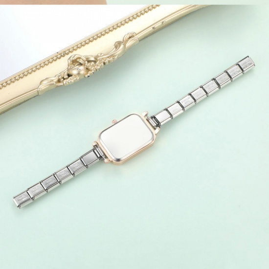 Image de 1 Kit ( 2 Pcs/Kit) Accessoires de Connexion pour Montre-bracelet à Pendentif Italien Exquis en 304 Acier Inoxydable Argent Mat Rectangle 10mm