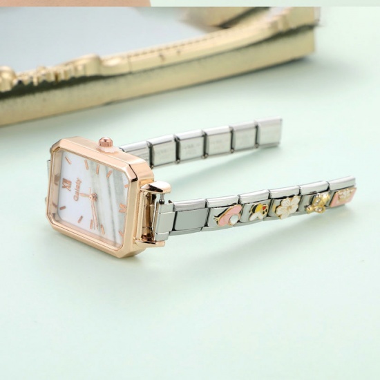 Image de 1 Kit ( 2 Pcs/Kit) Accessoires de Connexion pour Montre-bracelet à Pendentif Italien Exquis en 304 Acier Inoxydable Argent Mat Rectangle 10mm