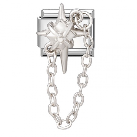 Picture of 1 Piece 304 Stainless Steel Exquisite Italian Charm Links For DIY Bracelet Jewelry Making Wholesale Silver Tone Rectangle Star 10mm x 9mm