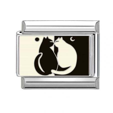 Picture of 1 Piece 304 Stainless Steel Exquisite Italian Charm Links For DIY Bracelet Jewelry Making Silver Tone Beige Rectangle Cat 10mm x 9mm