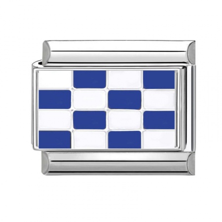 Picture of 1 Piece 304 Stainless Steel Exquisite Italian Charm Links For DIY Bracelet Jewelry Making Silver Tone Blue Rectangle Grid Checker 10mm x 9mm