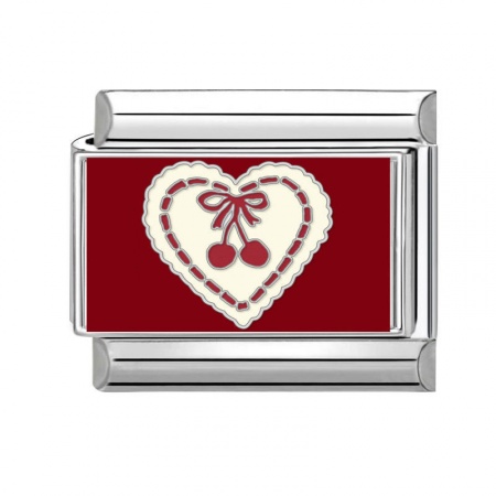 Picture of 1 Piece 304 Stainless Steel Valentine's Day Italian Charm Links For DIY Bracelet Jewelry Making Silver Tone Red Rectangle Heart 10mm x 9mm