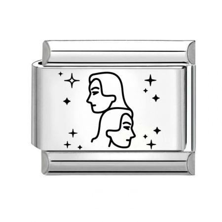 Picture of 1 Piece 304 Stainless Steel Exquisite Italian Charm Links For DIY Bracelet Jewelry Making Silver Tone Black Rectangle Gemini Sign Of Zodiac Constellations 10mm x 9mm