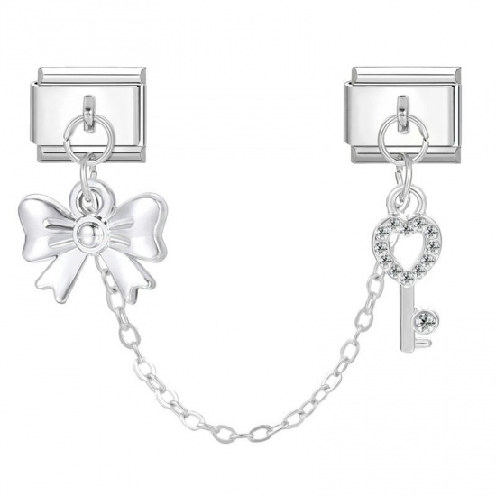 Image de 1 Kit ( 2 Pcs/Kit) Bracelet à Maillons Breloques Italiens Accessories de Fabrication de Bracelets Bijoux DIY En Gros Exquis en 304 Acier Inoxydable Argent Mat Rectangle Nœuds Papillons 10mm x 9mm