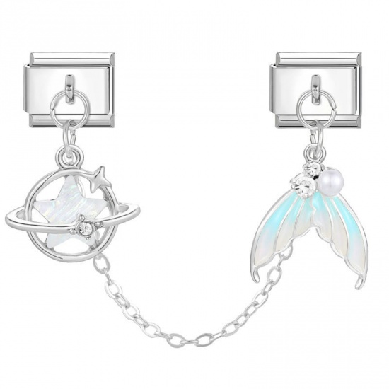 Image de 1 Kit ( 2 Pcs/Kit) Bracelet à Maillons Breloques Italiens Accessories de Fabrication de Bracelets Bijoux DIY En Gros Exquis en 304 Acier Inoxydable Argent Mat Rectangle Queue de Poisson 10mm x 9mm