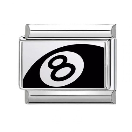 Picture of 1 Piece 304 Stainless Steel Exquisite Italian Charm Links For DIY Bracelet Jewelry Making Silver Tone Black Rectangle No.8 Billiard Pool Ball 10mm x 9mm
