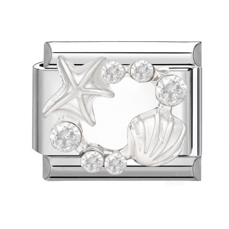 Picture of 1 Piece 304 Stainless Steel Exquisite Italian Charm Links For DIY Bracelet Jewelry Making Wholesale Silver Tone Rectangle Star Fish 10mm x 9mm