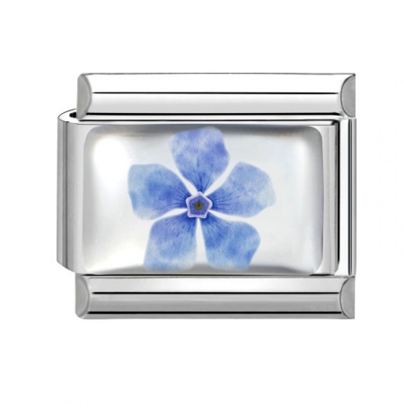 Picture of 1 Piece 304 Stainless Steel Exquisite Italian Charm Links For DIY Bracelet Jewelry Making Silver Tone Blue Rectangle Flower 10mm x 9mm