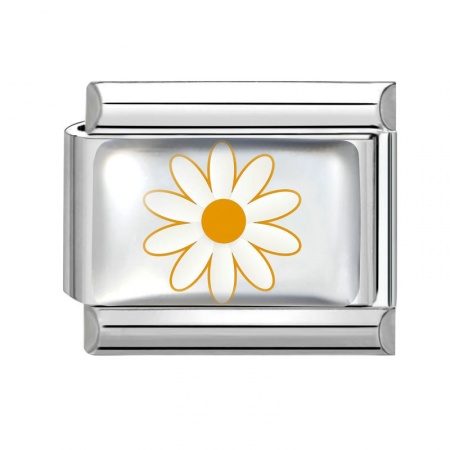 Picture of 1 Piece 304 Stainless Steel Exquisite Italian Charm Links For DIY Bracelet Jewelry Making Silver Tone White Rectangle Flower 10mm x 9mm