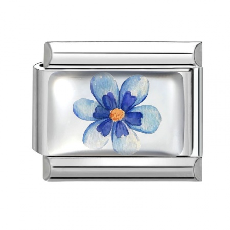 Picture of 1 Piece 304 Stainless Steel Exquisite Italian Charm Links For DIY Bracelet Jewelry Making Silver Tone Multicolor Rectangle Flower 10mm x 9mm