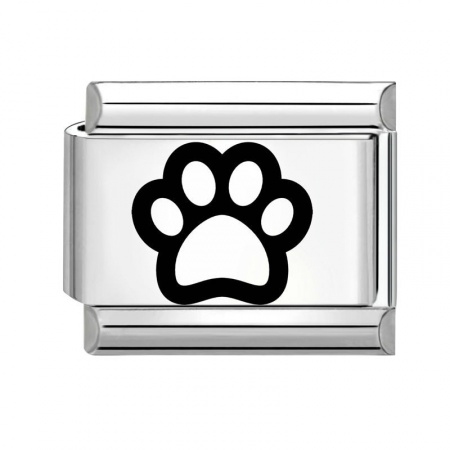 Picture of 1 Piece 304 Stainless Steel Exquisite Italian Charm Links For DIY Bracelet Jewelry Making Silver Tone Black Rectangle Paw Print 10mm x 9mm