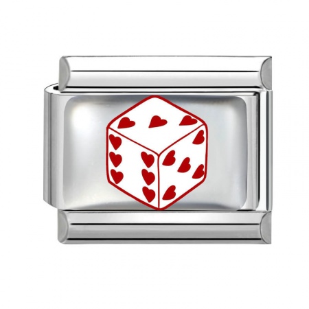 Picture of 1 Piece 304 Stainless Steel Exquisite Italian Charm Links For DIY Bracelet Jewelry Making Silver Tone Red Rectangle Dice 10mm x 9mm