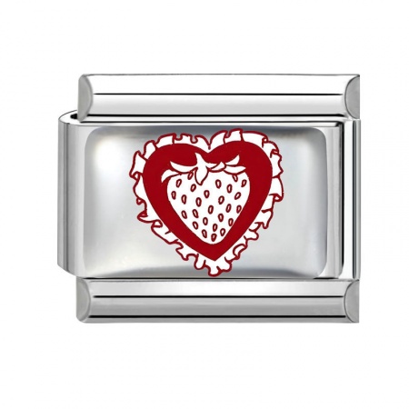 Picture of 1 Piece 304 Stainless Steel Valentine's Day Italian Charm Links For DIY Bracelet Jewelry Making Silver Tone Red Rectangle Heart 10mm x 9mm