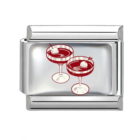 Picture of 1 Piece 304 Stainless Steel Exquisite Italian Charm Links For DIY Bracelet Jewelry Making Silver Tone Red Rectangle Cup 10mm x 9mm