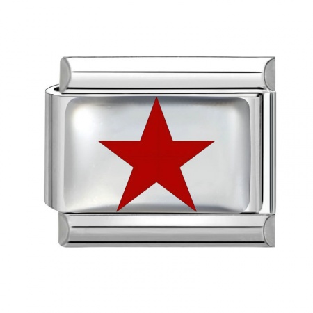 Picture of 1 Piece 304 Stainless Steel Exquisite Italian Charm Links For DIY Bracelet Jewelry Making Silver Tone Red Rectangle Pentagram Star 10mm x 9mm