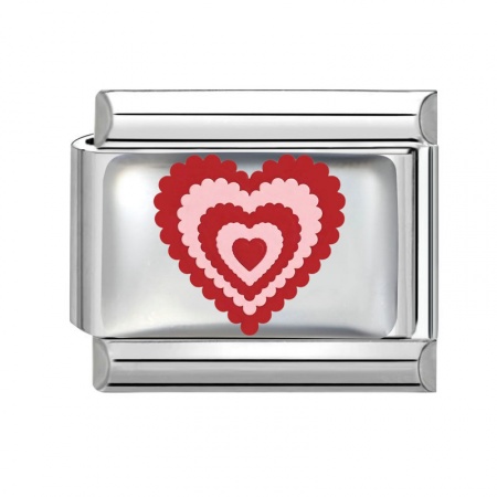 Picture of 1 Piece 304 Stainless Steel Valentine's Day Italian Charm Links For DIY Bracelet Jewelry Making Silver Tone Red Rectangle Heart 10mm x 9mm