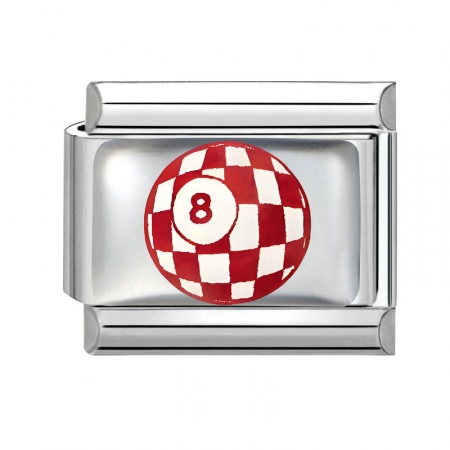 Picture of 1 Piece 304 Stainless Steel Exquisite Italian Charm Links For DIY Bracelet Jewelry Making Silver Tone Red Rectangle No.8 Billiard Pool Ball 10mm x 9mm