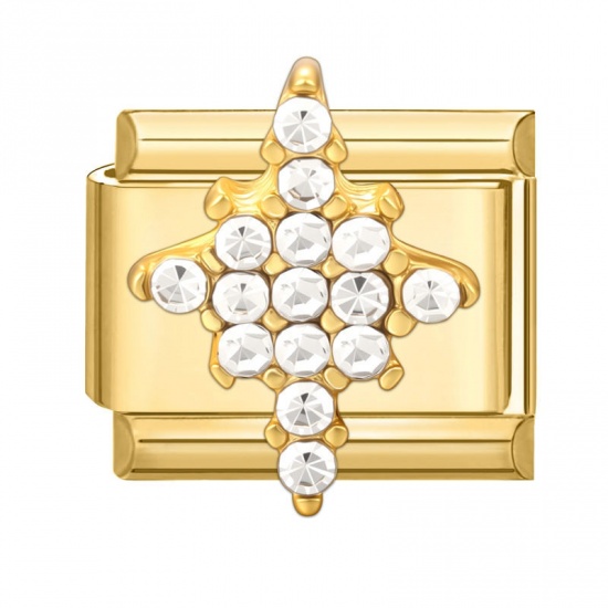 Picture of 1 Piece 304 Stainless Steel Exquisite Italian Charm Links For DIY Modular Bracelet Watch Jewelry Making Wholesale Gold Plated Rectangle Star 10mm x 9mm