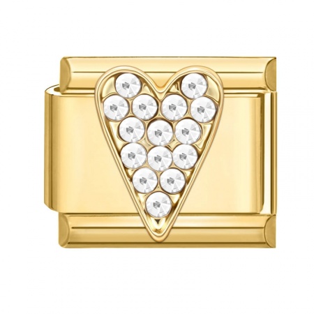 Picture of 1 Piece 304 Stainless Steel Valentine's Day Italian Charm Links For DIY Modular Bracelet Watch Jewelry Making Wholesale Gold Plated Rectangle Heart 10mm x 9mm