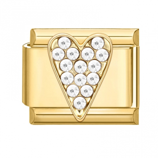 Picture of 1 Piece 304 Stainless Steel Valentine's Day Italian Charm Links For DIY Modular Bracelet Watch Jewelry Making Wholesale Gold Plated Rectangle Heart 10mm x 9mm