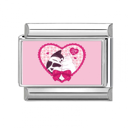 Picture of 1 Piece 304 Stainless Steel Valentine's Day Italian Charm Links For DIY Bracelet Jewelry Making Silver Tone Rectangle Heart 10mm x 9mm