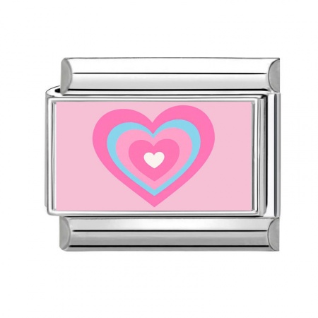 Picture of 1 Piece 304 Stainless Steel Valentine's Day Italian Charm Links For DIY Bracelet Jewelry Making Silver Tone Multicolor Rectangle Heart 10mm x 9mm