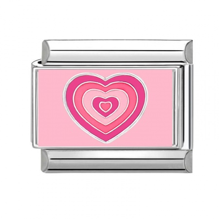 Picture of 1 Piece 304 Stainless Steel Valentine's Day Italian Charm Links For DIY Bracelet Jewelry Making Silver Tone Pink Rectangle Heart 10mm x 9mm