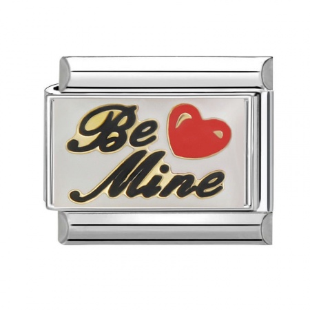 Picture of 1 Piece 304 Stainless Steel Exquisite Italian Charm Links For DIY Bracelet Jewelry Making Silver Tone Red Rectangle Heart Message " BE MINE " 10mm x 9mm
