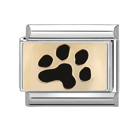 Picture of 1 Piece 304 Stainless Steel Exquisite Italian Charm Links For DIY Bracelet Jewelry Making Silver Tone Black Rectangle Paw Print 10mm x 9mm