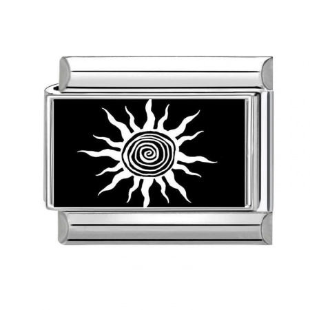 Picture of 1 Piece 304 Stainless Steel Exquisite Italian Charm Links For DIY Bracelet Jewelry Making Silver Tone Black Rectangle Sun 10mm x 9mm