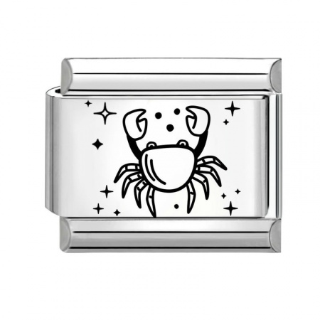 Picture of 1 Piece 304 Stainless Steel Exquisite Italian Charm Links For DIY Bracelet Jewelry Making Silver Tone Black Rectangle Cancer Sign Of Zodiac Constellations 10mm x 9mm