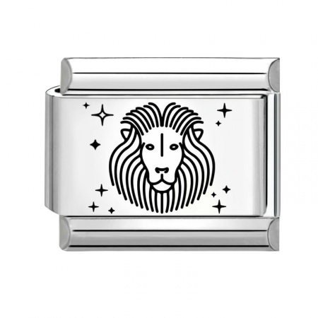 Picture of 1 Piece 304 Stainless Steel Exquisite Italian Charm Links For DIY Bracelet Jewelry Making Silver Tone Black Rectangle Leo Sign Of Zodiac Constellations 10mm x 9mm