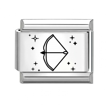 Picture of 1 Piece 304 Stainless Steel Exquisite Italian Charm Links For DIY Bracelet Jewelry Making Silver Tone Black Rectangle Sagittarius Sign Of Zodiac Constellations 10mm x 9mm