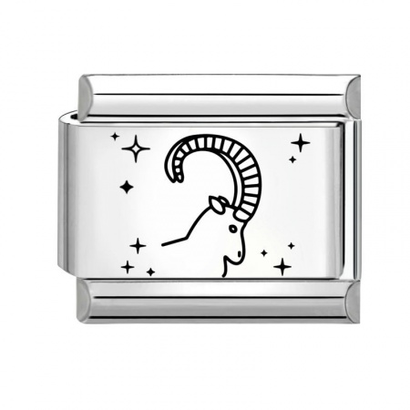 Picture of 1 Piece 304 Stainless Steel Exquisite Italian Charm Links For DIY Bracelet Jewelry Making Silver Tone Black Rectangle Aries Sign Of Zodiac Constellations 10mm x 9mm