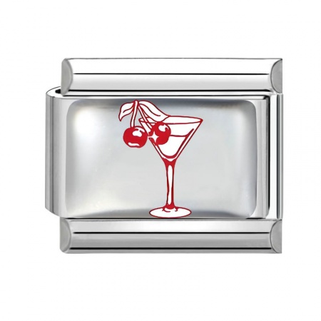 Picture of 1 Piece 304 Stainless Steel Exquisite Italian Charm Links For DIY Bracelet Jewelry Making Silver Tone Red Rectangle Cup 10mm x 9mm