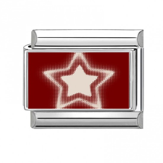 Picture of 1 Piece 304 Stainless Steel Valentine's Day Italian Charm Links For DIY Bracelet Jewelry Making Silver Tone Red Rectangle Pentagram Star 10mm x 9mm
