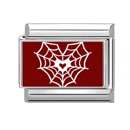 Picture of 1 Piece 304 Stainless Steel Valentine's Day Italian Charm Links For DIY Bracelet Jewelry Making Silver Tone Red Rectangle Heart 10mm x 9mm