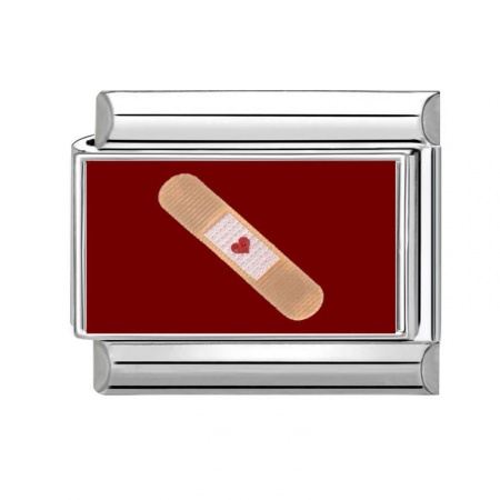 Picture of 1 Piece 304 Stainless Steel Valentine's Day Italian Charm Links For DIY Bracelet Jewelry Making Silver Tone Red Rectangle Adhesive Bandage 10mm x 9mm