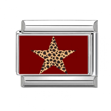 Picture of 1 Piece 304 Stainless Steel Valentine's Day Italian Charm Links For DIY Bracelet Jewelry Making Silver Tone Red Rectangle Pentagram Star 10mm x 9mm