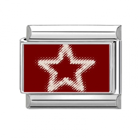 Picture of 1 Piece 304 Stainless Steel Valentine's Day Italian Charm Links For DIY Bracelet Jewelry Making Silver Tone Red Rectangle Pentagram Star 10mm x 9mm