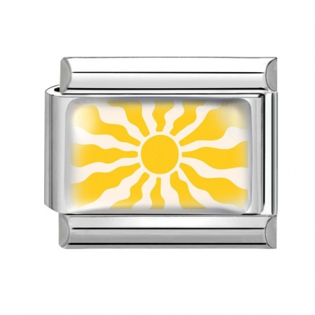 Picture of 1 Piece 304 Stainless Steel Exquisite Italian Charm Links For DIY Bracelet Jewelry Making Silver Tone Yellow Rectangle Sun 10mm x 9mm